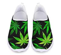 Binienty Green Leaf Design Slip-on Sneakers for Women Men Fashion Mesh Breathable Shoes for Walk Running Jogging