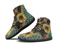 Binienty Green Leopard Print Unisex Waterproof Barefoot Boots - Sunflower Leather High Top for Women Men with Ankle Support for Backpacking Adventures, US 10