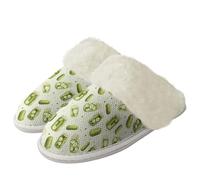 Binienty Green Pickle Fuzzy Slippers for Women Indoor Cozy Plush Memory Foam House Shoes Anti-Skid Sole Bedroom Slip On Slippers Gifts for Mom Her Ladies, Size 9.5-10.5