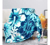 Binienty Hawaiian Aqua Hibiscus Flower Print Flannel Fleece Throw Blanket, Super Soft Lightweight Bed Blanket for Kids Women