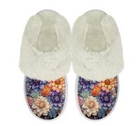 Binienty Hippy Mandala All-Season Fuzzy Slippers Women Vintage Breathable Plush House Shoes Slip on Winter Warm Slide Slippers for AC Offices & Autumn Backyard BBQs, Size 7.5-8.5