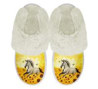Binienty Horse Sunflower Butterfly Fuzzy Slippers for Men Women Ultra Lightweight Memory Foam House Slippers Warm Plush Bedroom Shoes, Size 6.5-7.5