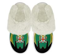 Binienty Jamaica Flag Slippers for Women Indoor Men's Fuzzy Closed Toe Home Shoes Breathable Plush Slippers Christmas New Year's Gifts for Family, Friend, Size 7.5-8.5