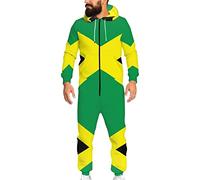 Binienty Jamaican Flag Onesie Adult Galaxy Pajamas Long Sleeve Cosplay Sleepwear with Kangaroo Pockets