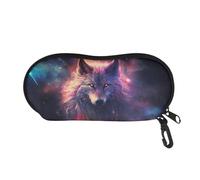 Binienty Kids Zip Glasses Case Bag, Galaxy Wolf Portable Eyeglasses Storage Pouch with Belt Clip