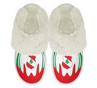 Binienty Lebanon Flag Slippers Men's Winter Fuzzy Slippers Fashion Slip on House Shoes with Anti-Slip Flexible Non Deform Rubber Sole, Size 5.5-6.5