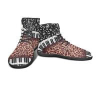 Binienty Leopard Piano Print Womens Mens Barefoot Wide Toe Box Music Notes PU Leather High Top Walking Shoes Zero Drop Sneakers for Men Ladies Comfort Minimalist Casual Shoes, US 6.5