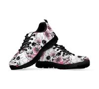 Binienty Lily Skull Walking Shoes for Womens Girls Classic Lace Up Lightweight Tennis Shoes Casual Mesh Athletic Running Sneakers, UK 3