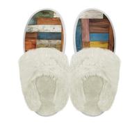 Binienty Machine-Washable Fuzzy Slippers Indoor Outdoor Women Watercolor Wooden Print Stain-Resistant Winter Indoor House Bedroom Slipper Shoes Ideal for Moms Family, Size 5.5-6.5