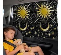 Binienty Magnetic Car Window Shade Rear Seat Use with Blackout and See-Through Modes, Ideal for Kids Sleep and Road Trips, Aesthetics Moon and Sun Print