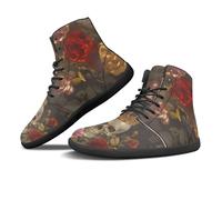 Binienty Men's Women's Skull King Rose Barefoot Shoes PU Leather High Top Minimalist Barefoot Shoes Wide Width Slip-Resistant Flat Sneakers, US 9