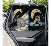 Binienty Moon Astronaut Print Car Window Shades for Baby Sleep, 1 Pack Magnetic Rear Side Window Covers with Blackout Curtain and Mesh Layer for Sun Protection