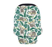 Binienty Multi Use Baby Nursing Breastfeeding Cover, Cartoon Sloth Tropical Leaves Print, High Chair/Shopping Cart/Stroller Cover, Infants Carseat Canopies