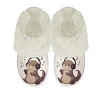 Binienty Otter Animal Print Winter Fuzzy House Slippers Womens Girls Cute Sandals Plush Fur Fluffy Slippers Indoor Warm Slide Shoe, Size 5.5-6.5