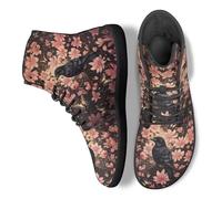 Binienty Pink Flower Crow Print Minimalist Zero Drop Barefoot Shoes for Women, Men's Wide Width Barefoot Boots with Ankle Support and Flexible Sole, US 11.5