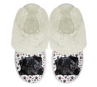 Binienty Pug Paw Print Bones Winter Slippers for Women Indoor Fuzzy Slippers for Men with Fur Edges Casual Warm Plush House Bedroom Shoes with Anti-Skid Rubber Sole, Size 6.5-7.5