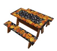 Binienty Pumpkin Light Bat Picnic Table Cover with Bench Covers Halloween Decoration Reusable Camping Essentials Waterproof Tablecloth for Outdoor Picnic Dinner BBQ,8ft