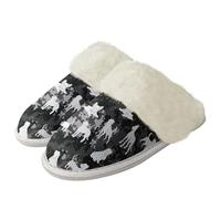 Binienty Puppy Silhouette Fuzzy House Shoes for Women Indoor - Girls Ladies Fluffy Slippers with Anti-Skid Sole for Bedtime Stories and Sofa Lounging, Size 9.5-10.5
