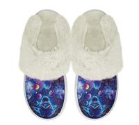 Binienty Purple Starry Sky Planet Slippers for Women Men Non-Slip Soft Plush Fuzzy Winter House Shoes Comfy Bedroom Indoor Outdoor Footwear, Size 2.5-3.5