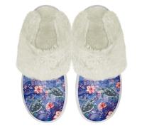 Binienty Purple Universe Turtle Memory Foam Retro Soft Plush Slippers for Women Indoor, Mens Warm Winter House Slippers Slip-on Cozy Indoor Outdoor Flat Shoes, Size 5.5-6.5