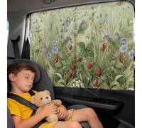 Binienty Rear Side Car Window Shade with Blackout Sleep Mode and See-Through Driving Mode, Magnetic Curtain for Kids Travel, Cottagecore Strawberry Print