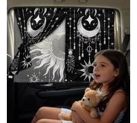 Binienty Rear Side Window Shade 2 Pack Magnetic Car Sunsahde Window Curtain Dual Layer Blackout & See-Through Modes for Kids Naps and Travel, Aesthetics Sun & Moon Print