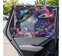Binienty Rear Side Window Sun Shades for Baby, 2 Pack Magnetic Car Window Covers with Blackout Sleep Mode and Mesh View, Solar System Print