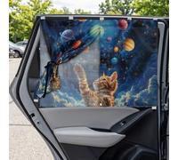 Binienty Rear Side Window Sun Shades for Baby, 2 Pack Magnetic Car Window Covers with Blackout Sleep Mode and Mesh View, Solar System Cat Print