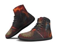 Binienty Red Fire Mandala Horse Pattern Barefoot Shoes Mens High Top Athletic Hiking Water Shoes Wide Toe Box Barefoot Boots with Anti Skid Zero Drop Outsole, US 7.5