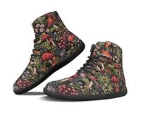 Binienty Red Mushroom Women's Zero Drop Barefoot Shoes PU Leather Hi-top Barefoot Boots with Ankle Support for Natural Stride & Casual Wear, US 6