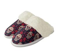 Binienty Red Rose Skull Womens Mens Indoor Outdoor Breathable Memory Foam Clogs Comfy Lightweight Fuzzy Slippers for Women Machine Washable, Size 5.5-6.5