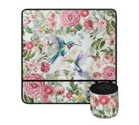 Binienty Rose Hummingbird Sewing Machine Mat for Table Muffling Reduce Vibration Anti-Dust with 4 Pockets Storage Water-Proof Sew Machine Pad
