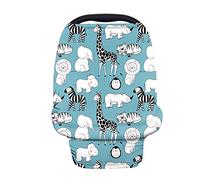 Binienty Safari Animals Cute Design Stretchy Fabric Car Seat Cover for Babies, Travel Breastfeeding Scarf Nursing Cover, Infants Carseat Canopies