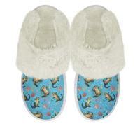 Binienty Seagrass Otter Print Cozy House Slippers for Women with Memory Foam Girls Winter Soft Warm Fuzzy Slippers Slip on Flat Slide Shoe for Indoor, Size 9.5-10.5