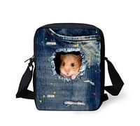 Binienty Small Crossbody Handbag for Kid Boys Girls, Cute Denim Pocket Hamster Print, Zipper Messenger Bag