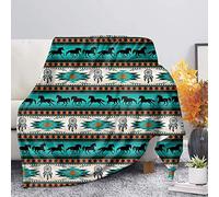 Binienty Soft Durable Bedding Blanket for Kids Adults, Navajo Style Aztec Horse Dream Catcher Pattern Fleece Blankets, Turquoise Color