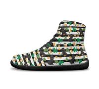 Binienty St. Patrick's Barefoot Shoes Mens Black Cat High Top Flat Shoes Lace Up Black White Stripes Sneakers Non Slip Casual Comfortable Walking Tennis Shoes for Travel,Beach,US 13.5