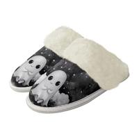 Binienty Starry Night Spooky Cartoon Slippers for Womens Girls Cute Cozy Plush Warm Slip on House Shoes with Memory Foam for Indoor Outdoor, Size 5.5-6.5
