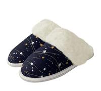 Binienty Starry Sky House Shoes for Women Washable Wide Fits Fluffy Plush Slippers for Womens Mens Memory Foam Bedroom Shoes, Size 6.5-7.5