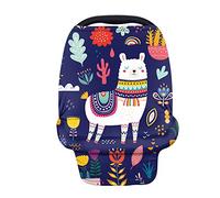 Binienty Stretchy Baby Carseat Cover, Soft & Breathable Nursing Cover Carseat Canopy, Protect Child from Sun and Wind, Cute Llama Alpaca Print