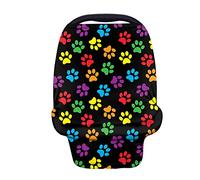 Binienty Stretchy Baby Stroller Cover, Baby Infants Car Seat Canopies Breastfeeding Scarf/Shawl Nursing Cover, Rainbow Colorful Dog Paws Print