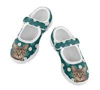 Binienty Tabby Cat Mary Jane Daisy Mesh Sneakers for Girls Size 1,Little Girl Slip On Shoes Magic Sticker Anti-Skid Shoes for School Vacation Party Dance Washable