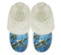 Binienty Turtle Slippers for Women Men Indoor Memory Foam Fuzzy Slippers with Fur Edge Winter Warm Slip on House Shoes for Walking, Size 7.5-8.5