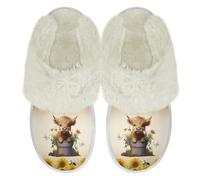 Binienty West Highland Cow Slippers for Women Indoor,Sunflower Bedroom Shoes Ultra Comfortable Lined Fuzzy Slippers for Men Women, Memory Foam Sole, Size 2.5-3.5