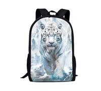 Binienty White Lion Print Kids Backpack for Primary School Kindgarten Bookbag for Boys Casual Daypack Rucksack