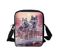 Binienty Wolf Family Print Crossbody Messenger Bag for Kid Boys Girls, Mini Cross Body Messenger Bag Cell Phone Purse for School Travel
