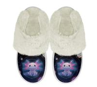 Binienty Women House Fuzzy Slippers - Universe Planet Axolotl Slip-on Memory Foam Indoor Home Shoes Comfortable Soft Plush Closed Toe Slides for Everyday Wear, Size 2.5-3.5