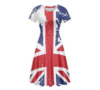 Binienty Womens British Flag Dress Loose Short Sleeve Union Jack Dress for King's Coronation, VE Day, Jubilee,Britain Fancy Dress Costume Summer