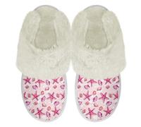 Binienty Women's Fuzzy Slipper Indoor Outdoor, Pink Shell Starfish Plush Warm House Shoes with Memory Foam Casual Slip-on Slippers Winter Dressy, Size 5.5-6.5