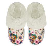 Binienty Women's Mandala Dragonfly Fuzzy Fur Edge Loafer Slippers with Memory Foam Cozy Soft Indoor Plush Bedroom House Shoes with Flannel Lining Keep Feet Warming, Size 6.5-7.5
